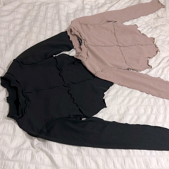 Contrast stitch drop hem crop top (2 tops) - Picture 4 of 6